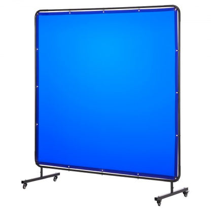 Welding Screen with Frame, 6 x 6 FT Welding Curtain Screen, Flame-Resistant Vinyl Safety Protection Screens with Lockable Swivel Wheels & 6-Level UV Protection for Workshop/Industrial Use, Blue