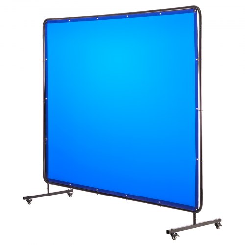 Welding Screen with Frame, 6 x 8 FT Welding Curtain Screen, Flame-Resistant Vinyl Safety Protection Screens with Lockable Swivel Wheels & 6-Level UV Protection for Workshop/Industrial Use, Blue