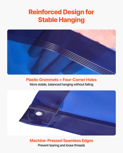 Welding Screen with Frame, 6 x 8 FT Welding Curtain Screen, Flame-Resistant Vinyl Safety Protection Screens with Lockable Swivel Wheels & 6-Level UV Protection for Workshop/Industrial Use, Blue