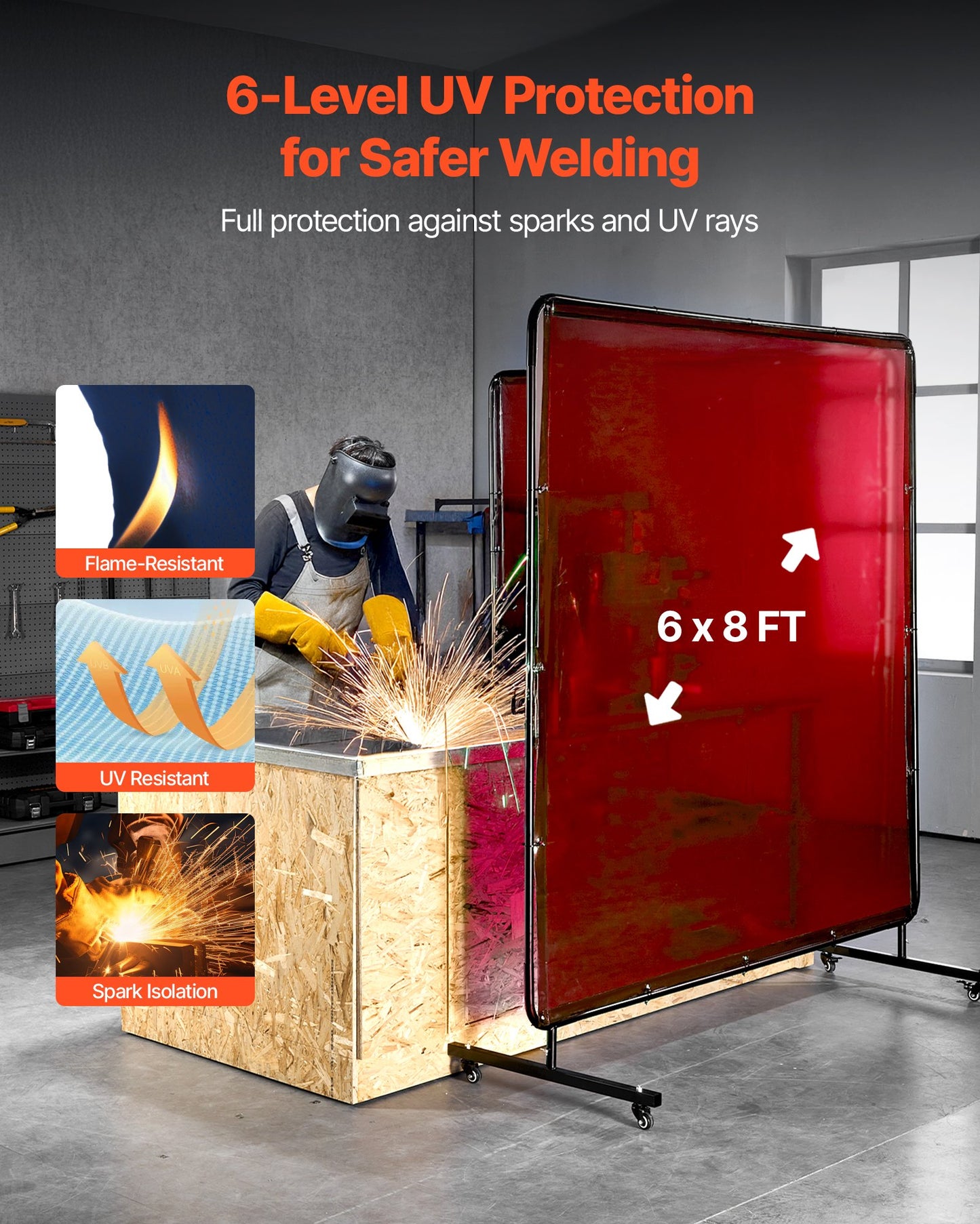 2PCS Welding Curtains, 6 x 8FT Welding Screen Curtain, Flame-Resistant Vinyl Safety Protective Screen with 6-Level UV Protection & Hanging Holes, Portable for Workshop/Industrial Use, Red
