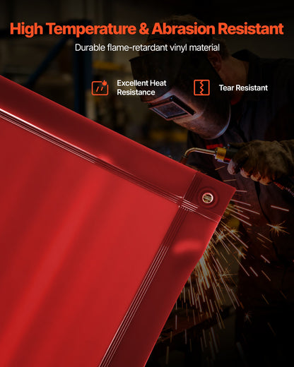 2PCS Welding Curtains, 6 x 8FT Welding Screen Curtain, Flame-Resistant Vinyl Safety Protective Screen with 6-Level UV Protection & Hanging Holes, Portable for Workshop/Industrial Use, Red