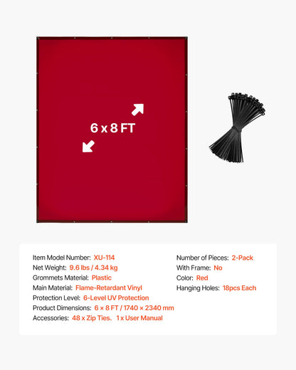 2PCS Welding Curtains, 6 x 8FT Welding Screen Curtain, Flame-Resistant Vinyl Safety Protective Screen with 6-Level UV Protection & Hanging Holes, Portable for Workshop/Industrial Use, Red