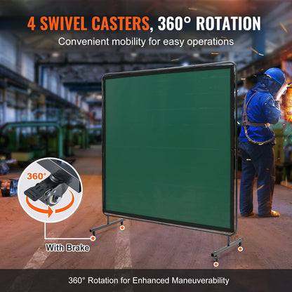 Welding Screen with Frame, 6' x 6' Welding Curtain Screen, Flame-Resistant Vinyl Welding Protection Screen on 4 Swivel Wheels (2 Lockable), Moveable & Professional for Workshop/Industrial, Green