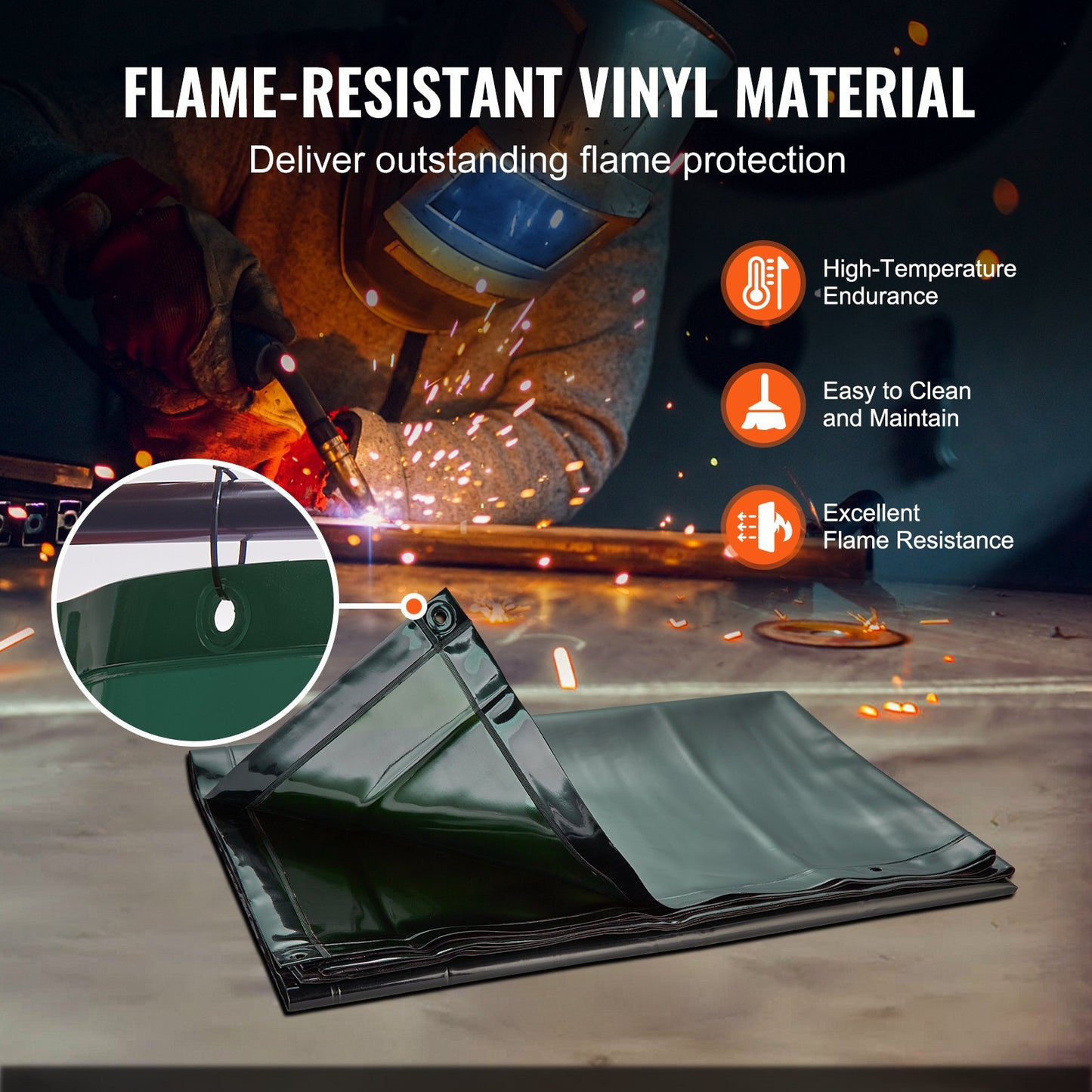 Welding Screen with Frame, 6' x 6' Welding Curtain Screen, Flame-Resistant Vinyl Welding Protection Screen on 4 Swivel Wheels (2 Lockable), Moveable & Professional for Workshop/Industrial, Green