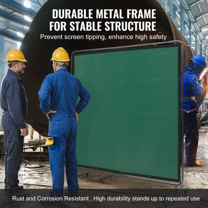 Welding Screen with Frame, 6' x 6' Welding Curtain Screen, Flame-Resistant Vinyl Welding Protection Screen on 4 Swivel Wheels (2 Lockable), Moveable & Professional for Workshop/Industrial, Green