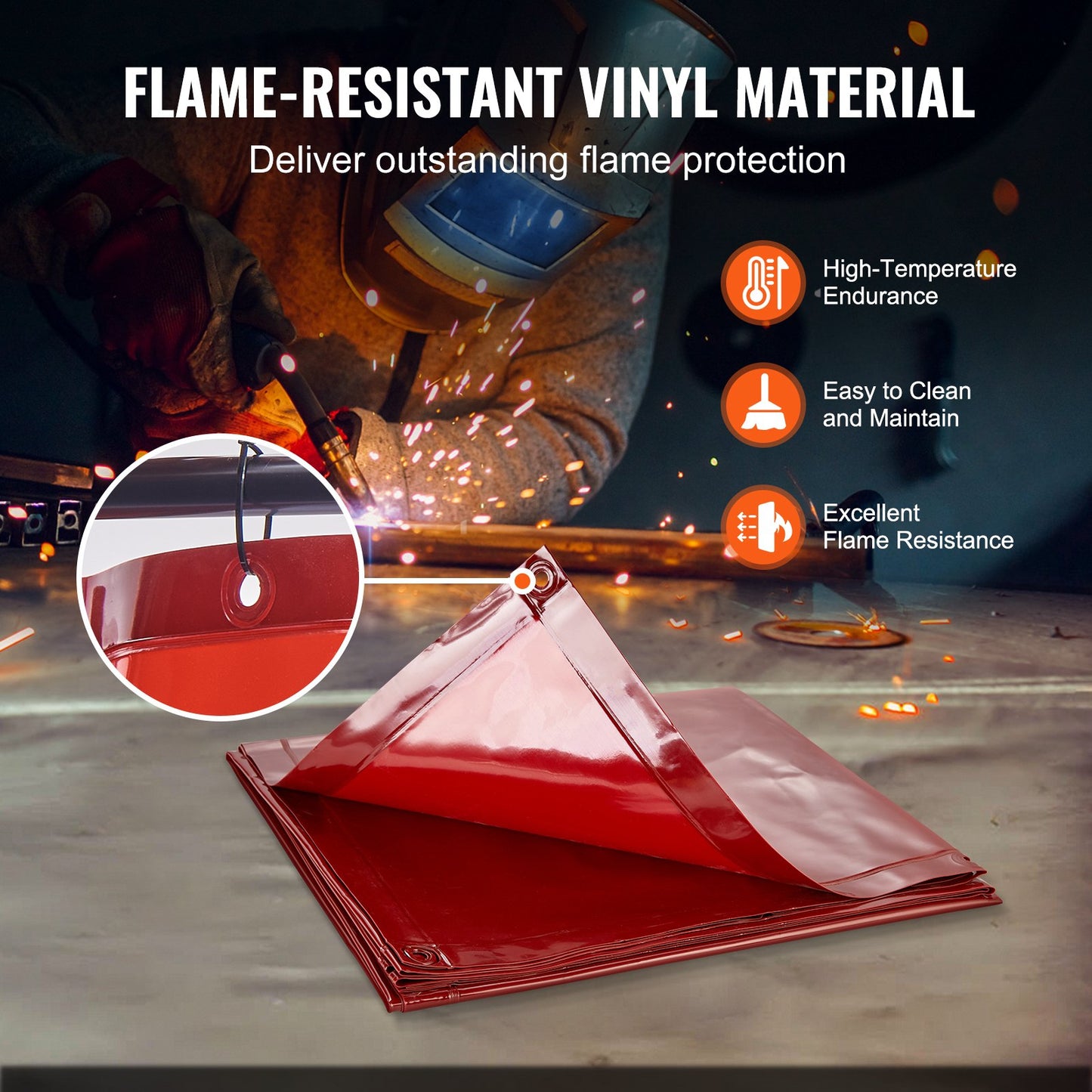 Welding Screen with Frame, 6' x 6' Welding Curtain Screen, Flame-Resistant Vinyl Welding Protection Screen on 4 Swivel Wheels (2 Lockable), Moveable & Professional for Workshop/Industrial, Red