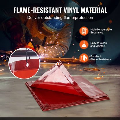Svetsskärm med ram, 6' x 6' svetsgardinskärm, flamsäker vinylsvetsskyddsskärm på 4 svängbara hjul (2 låsbara), rörlig & professionell för verkstad/industri, röd