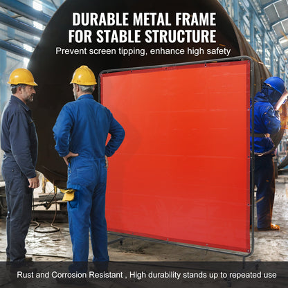Welding Screen with Frame, 6' x 6' Welding Curtain Screen, Flame-Resistant Vinyl Welding Protection Screen on 4 Swivel Wheels (2 Lockable), Moveable & Professional for Workshop/Industrial, Red