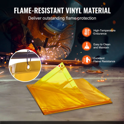 Schweißerschutzwand mit Rahmen, 6' x 6' Schweißervorhang, flammhemmender Vinyl-Schweißerschutz auf 4 Lenkrollen (2 feststellbar), mobil &amp; professionell für Werkstatt/Industrie, gelb