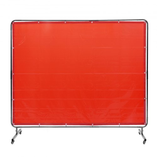 Welding Screen with Frame, 6' x 8' Welding Curtain Screen, Flame-Resistant Vinyl Welding Protection Screen on 4 Swivel Wheels (2 Lockable), Moveable & Professional for Workshop/Industrial, Red