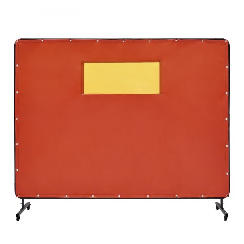 Welding Screen with Frame, 6' x 8' Welding Curtain Screens, Flame-Resistant Vinyl Welding Protection Screen with 4 Swivel Wheels (2 Lockable) & Transparent Window for Workshop/Industrial, Red