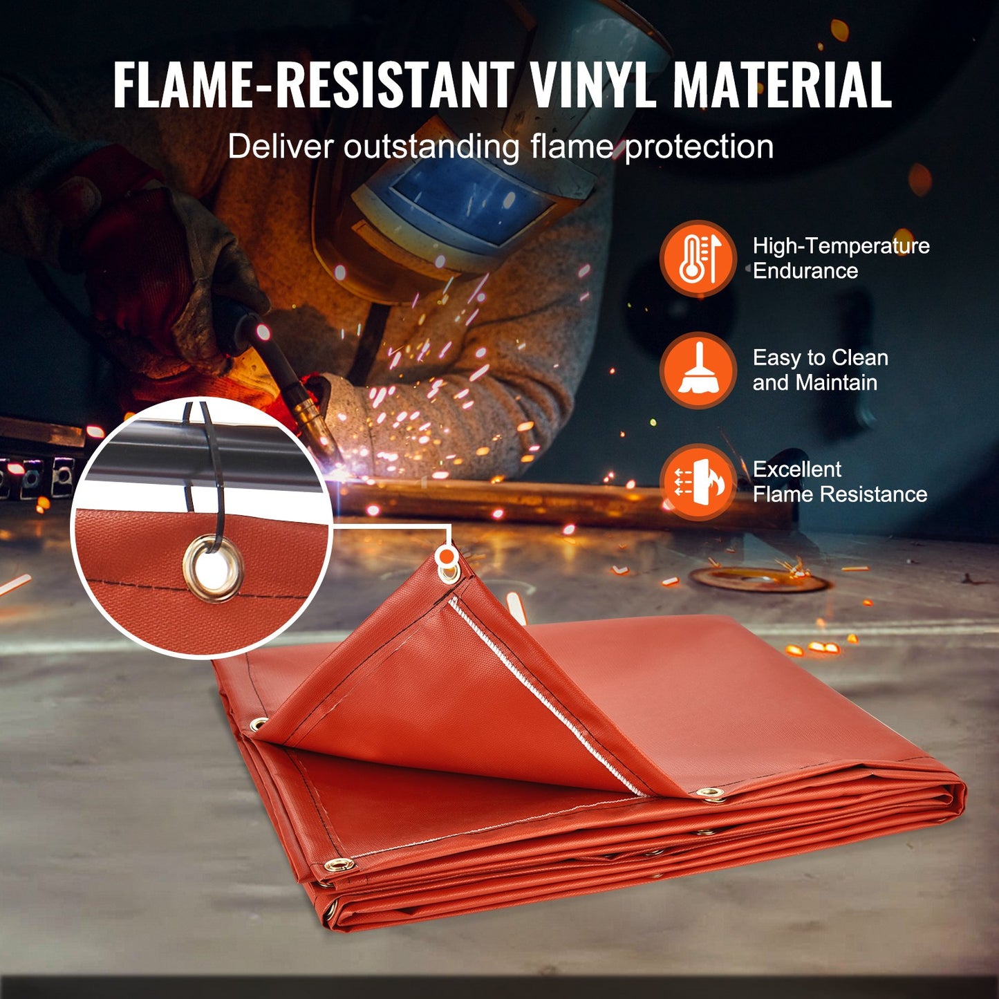 Svetsskärm med ram, 6' x 8' svetsgardinskärmar, flamsäker vinylsvetsskyddsskärm med 4 svängbara hjul (2 låsbara) & transparent fönster för verkstad/industri, röd