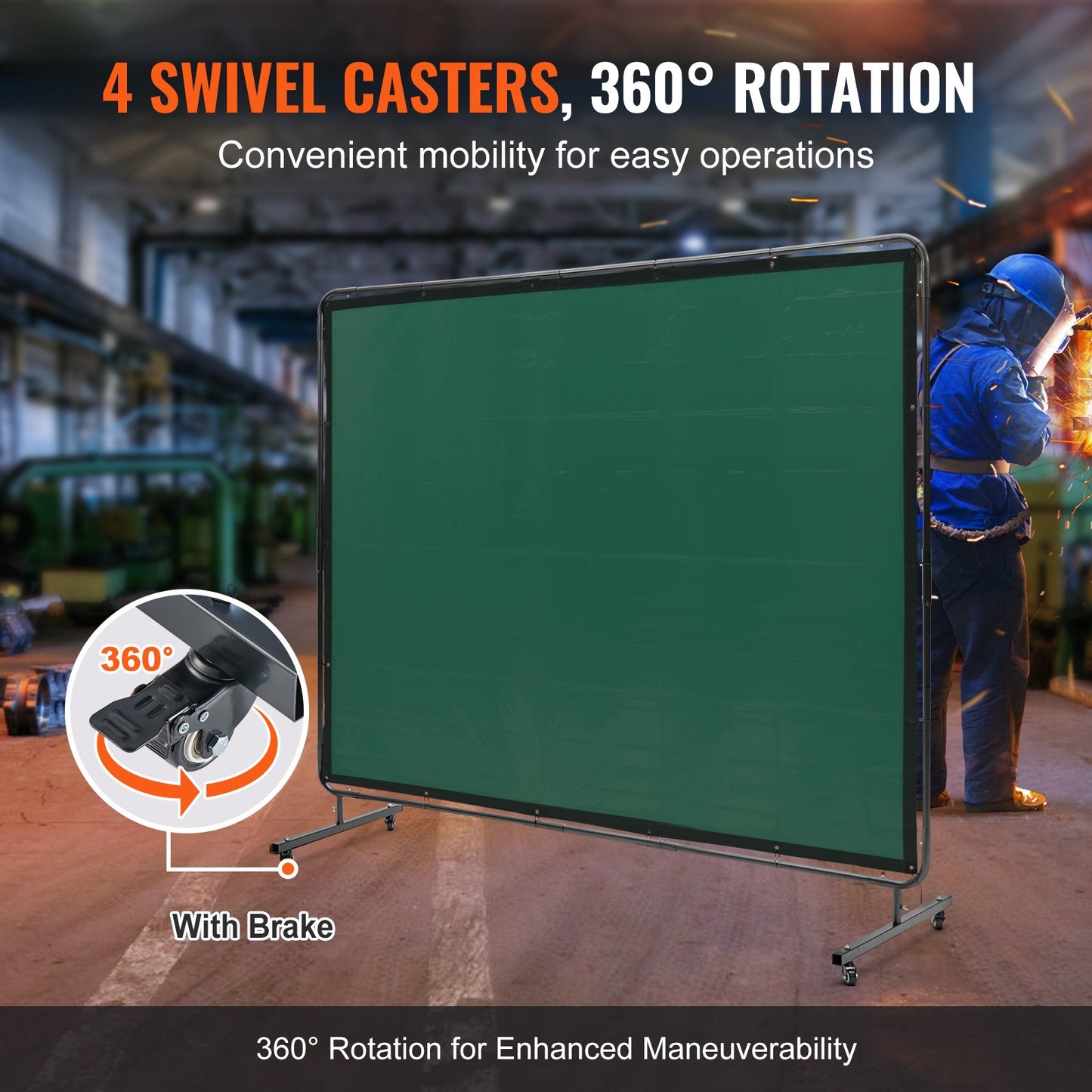 Welding Screen with Frame, 6' x 8' Welding Curtain Screen, Flame-Resistant Vinyl Welding Protection Screen on 4 Swivel Wheels (2 Lockable), Moveable & Professional for Workshop/Industrial, Green