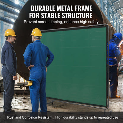 Welding Screen with Frame, 6' x 8' Welding Curtain Screen, Flame-Resistant Vinyl Welding Protection Screen on 4 Swivel Wheels (2 Lockable), Moveable & Professional for Workshop/Industrial, Green