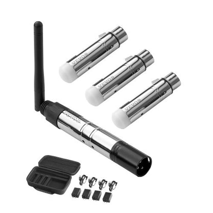 DMX Wireless Receiver, 3 Receivers & 1 Transmitter, 2.4G ISM Band, 656 ft Transmission Range, with Bag and Adapter, Wireless Stage Lighting Control, for LED Stage Party DJ Bar Lighting, Silver