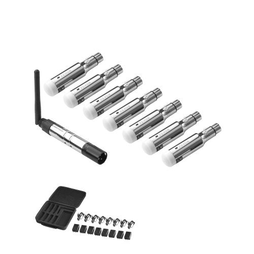 DMX Wireless Receiver, 7 Receivers & 1 Transmitter, 2.4G ISM Band, 656 ft Transmission Range, Rechargeable Battery, Wireless Stage Lighting Control, for LED Stage Party DJ Bar Lighting, Silver