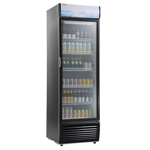 Commercial Merchandiser Refrigerator, 14.8 Cu.Ft / 420L Beverage Refrigerator Cooler Merchandiser, Glass Door Display Refrigerator Upright Fridge with 5 Adjustable Shelves, Customizable Lightbox