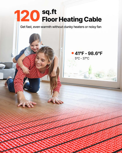 120 sqft Floor Heating Mat System, 120V Electric Radiant Heated Floor System, with Decoupling Membrane & Smart Control Thermostat & Alarm, Easy Installation for Tile, Stone, Vinyl
