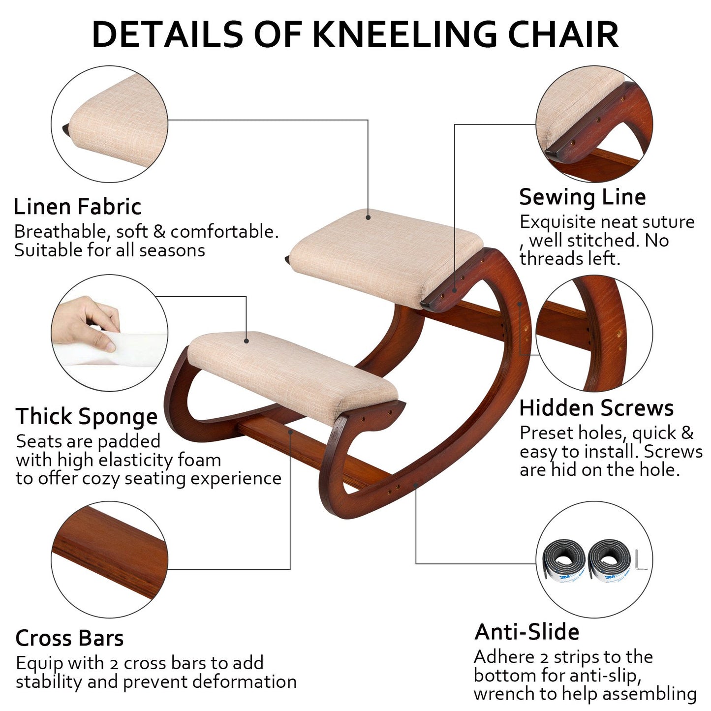 Ergonomic Kneeling Chair 220LB Load Capacity Kneeling Desk Chair Stool with Hip Cushion Kneeling Ergonomic Stool for Home Office Good Posture Computer Stool