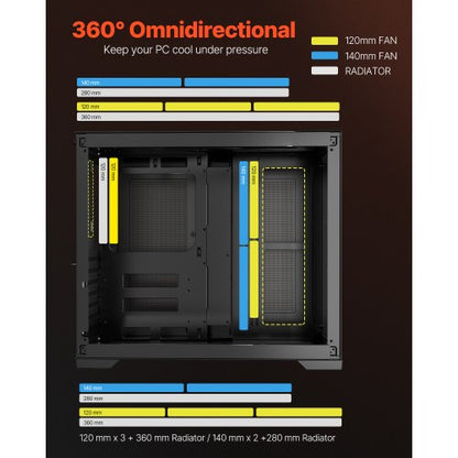 Mid-Tower-ATX-PC-Gehäuse mit zwei Kammern, Gaming-Computergehäuse, kein Lüfter enthalten | EU