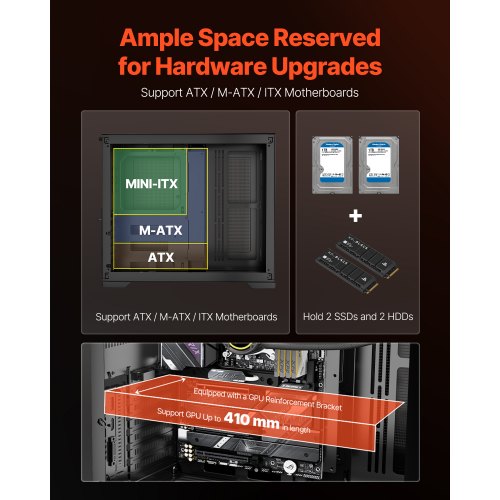 Mid-Tower-ATX-PC-Gehäuse mit zwei Kammern, Gaming-Computergehäuse, kein Lüfter enthalten | EU