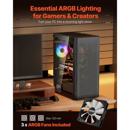 Mid-Tower ATX PC-Gaming-Gehäuse Computergehäuse mit 3 x 120 mm ARGB-Lüftern | EU