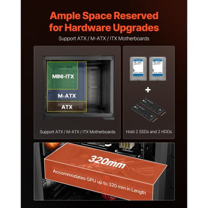 Mid-Tower ATX PC-Gaming-Gehäuse Computergehäuse mit 3 x 120 mm ARGB-Lüftern | EU
