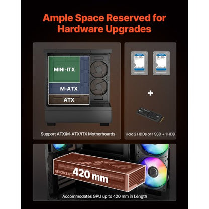 Mid-Tower ATX PC-Gaming-Gehäuse Computergehäuse mit 6 x 120 mm PWM ARGB Lüftern | EU