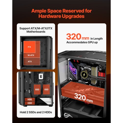 Mid-Tower ATX PC-Gaming-Gehäuse Computergehäuse mit 4 x 120 mm ARGB-Lüftern | EU