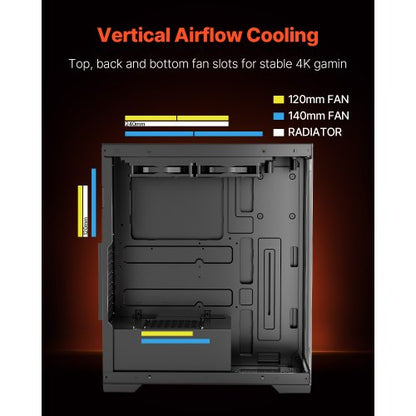 PC Gaming Chassin Mid-Tower datorchassi med 2 x 120 mm fläktar för ATX moderkort |  EU