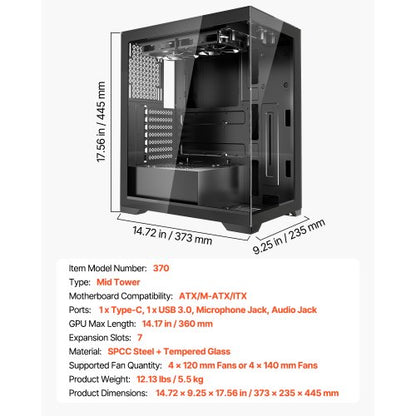 PC Gaming Chassin Mid-Tower datorchassi med 2 x 120 mm fläktar för ATX moderkort |  EU