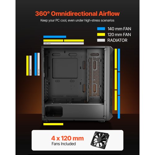 PC-spelchassi Midi-tower-datorchassi 4 x 120 mm fläktar för ATX/M-ATX/ITX |  EU