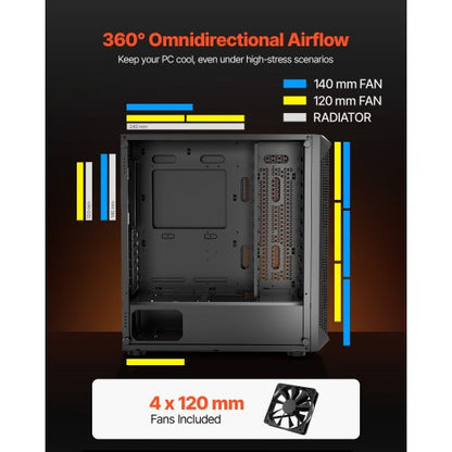 PC-spelchassi Midi-tower-datorchassi 4 x 120 mm fläktar för ATX/M-ATX/ITX |  EU