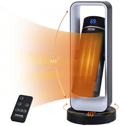 Electric Space Heater with Thermostat Remote Control, 1000W/1500W 2-Level Adjustable Quiet Ceramic Heater Fan, 20 in Tip-Over Shutdown Overheat Protection Small Heaters for Office Room Desk Indo