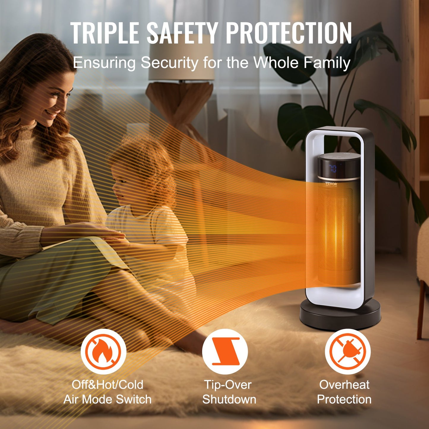 Electric Space Heater with Thermostat Remote Control, 1000W/1500W 2-Level Adjustable Quiet Ceramic Heater Fan, 20 in Tip-Over Shutdown Overheat Protection Small Heaters for Office Room Desk Indo