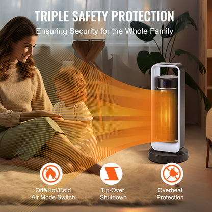 Electric Space Heater with Thermostat Remote Control, 1000W/1500W 2-Level Adjustable Quiet Ceramic Heater Fan, 20 in Tip-Over Shutdown Overheat Protection Small Heaters for Office Room Desk Indo