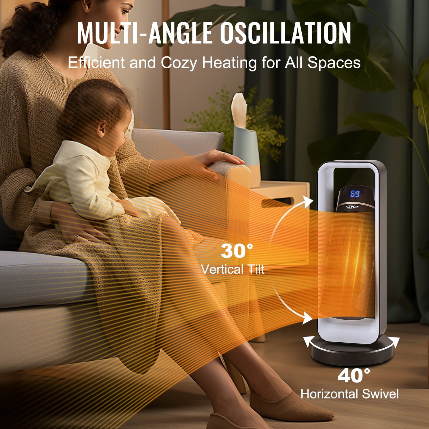 Electric Space Heater with Thermostat Remote Control, 1000W/1500W 2-Level Adjustable Quiet Ceramic Heater Fan, 20 in Tip-Over Shutdown Overheat Protection Small Heaters for Office Room Desk Indo