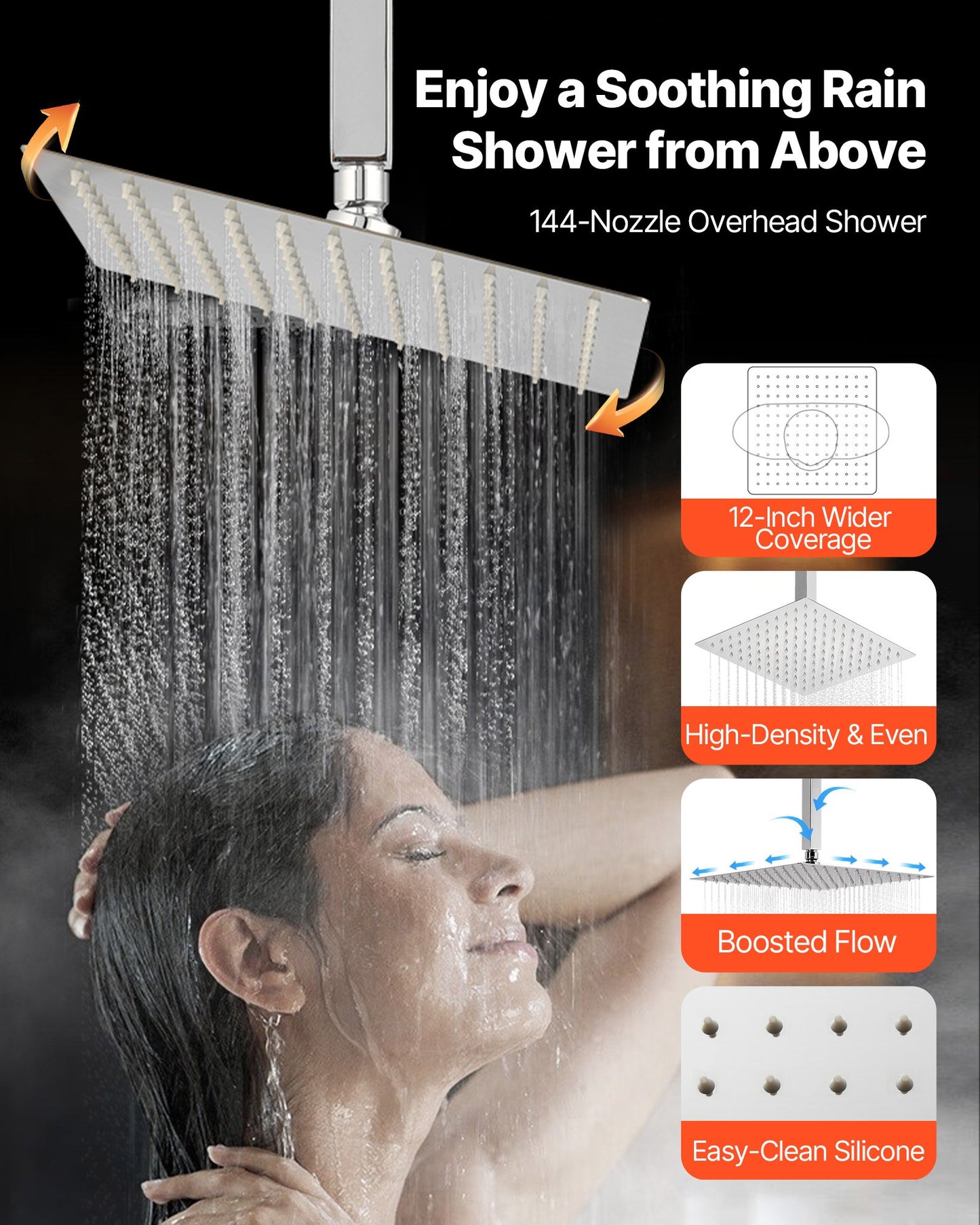 Shower Faucet Set, 12 Inch Thermostatic Ceiling Mount Rainfall Shower System with 6 Inch Wall Mount Head and 2 in 1 Handheld Spray, 3-Function Dual Rain Head Brass Valve and Trim Kit, Chrome