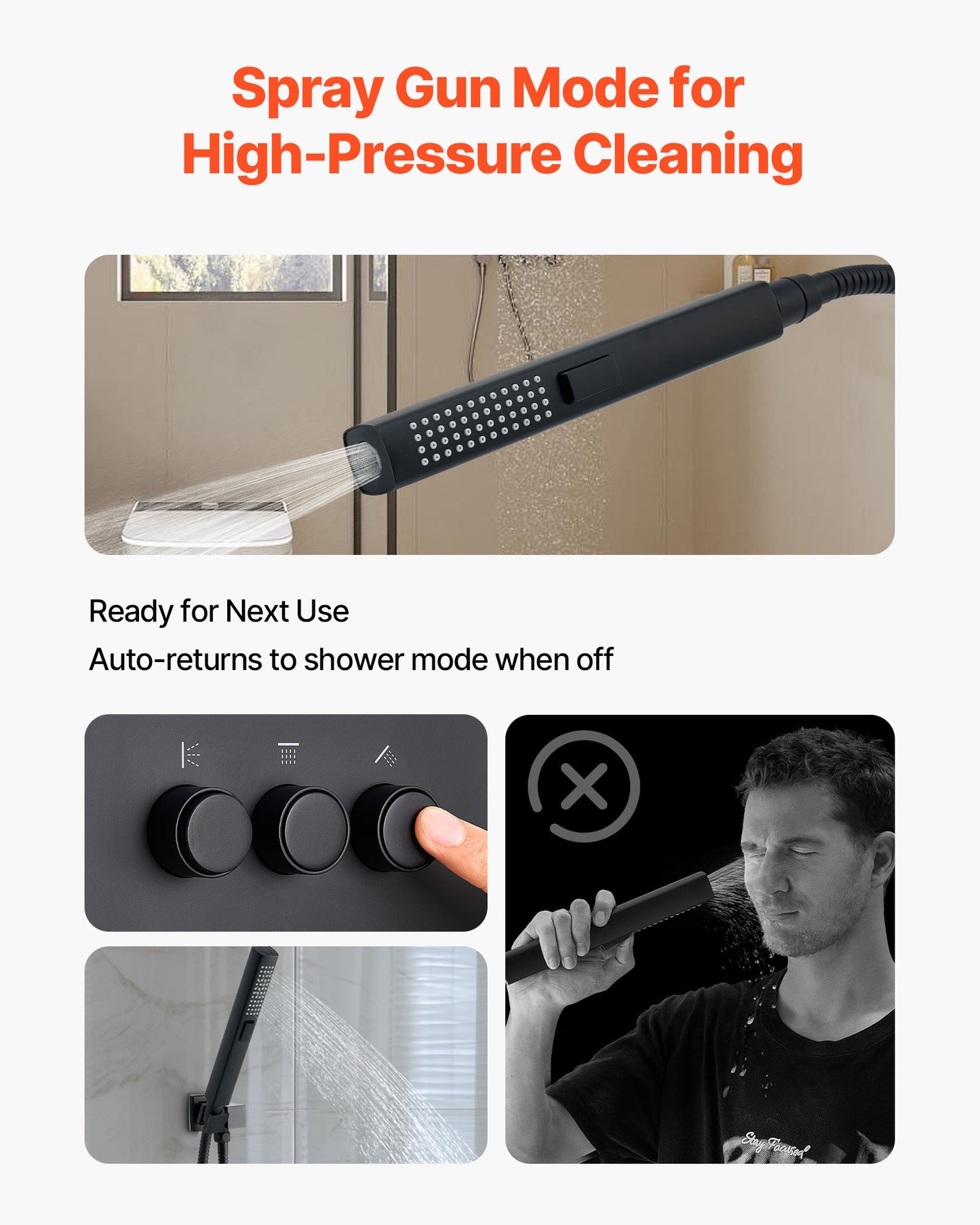 Shower Faucet Set, 10 Inch Ceiling Mount Rainfall Shower System with 6 Inch Wall Mount Head and 2 in 1 Handheld Spray, Rotatable 3-Function Dual Rain Head Brass Valve and Trim Kit, Matte Black