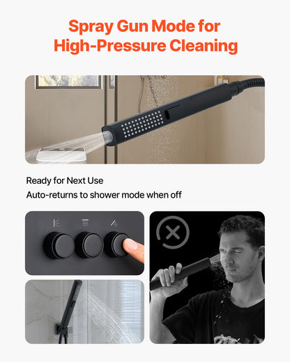 Shower Faucet Set, 10 Inch Ceiling Mount Rainfall Shower System with 6 Inch Wall Mount Head and 2 in 1 Handheld Spray, Rotatable 3-Function Dual Rain Head Brass Valve and Trim Kit, Matte Black