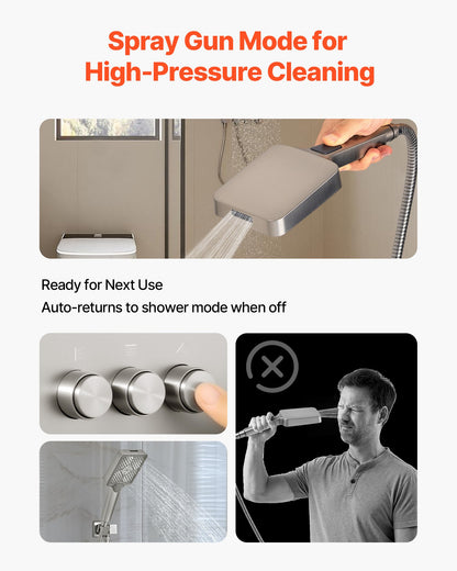 Shower Faucet Set, 12 Inch Ceiling Mount Rainfall Shower System with 6 Inch Wall Mount Head and 4 in 1 Handheld Spray, Rotatable 3-Function Dual Rain Head Brass Valve & Trim Kit, Brushed Nickel