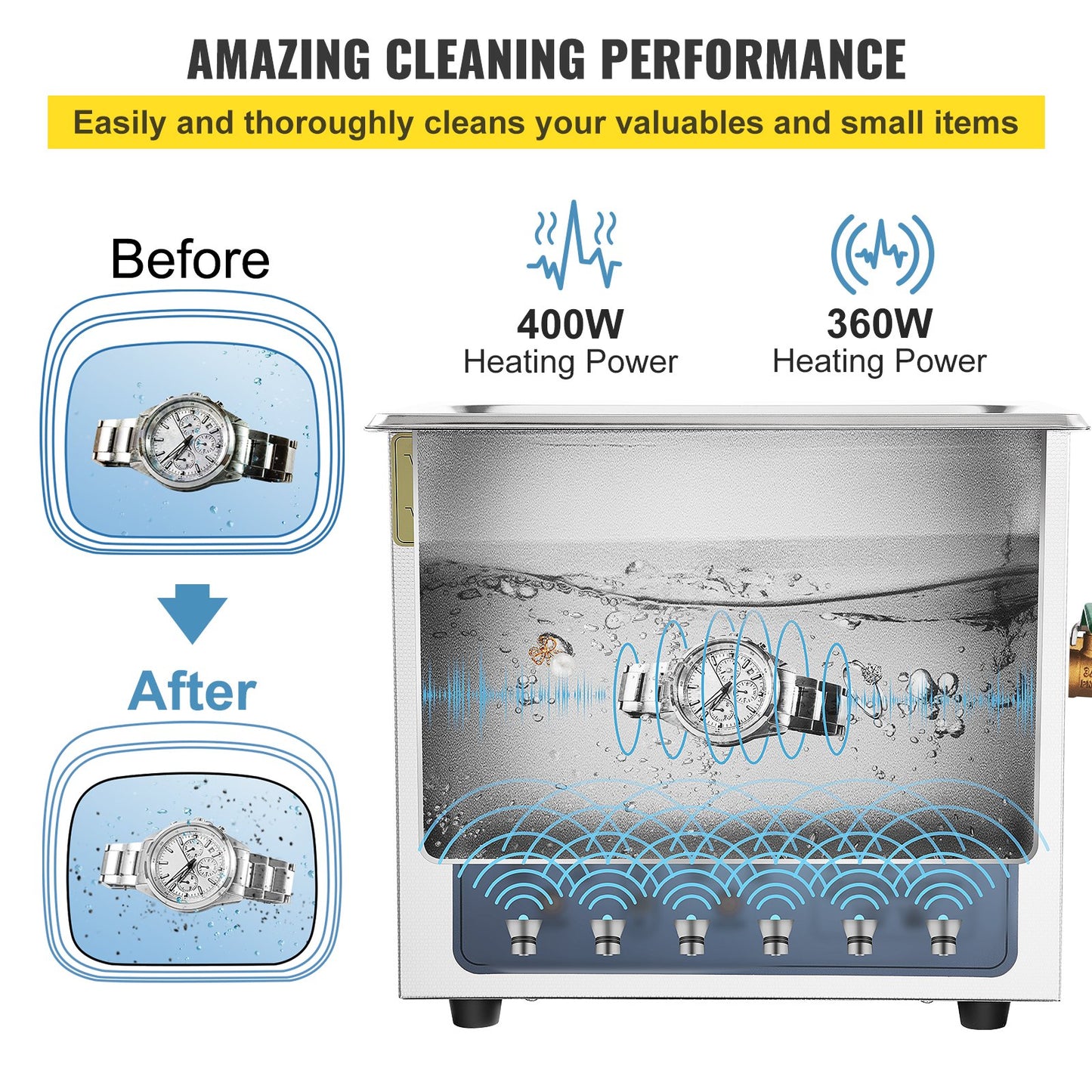 Ultrasonic Cleaner, 36KHz~40KHz Adjustable Frequency, 15L 220V, Ultrasonic Cleaning Machine with Digital Timer and Heater, Lab Sonic Cleaner for Jewelry Watch Glasses Coins, FCC/CE/RoHS Listed