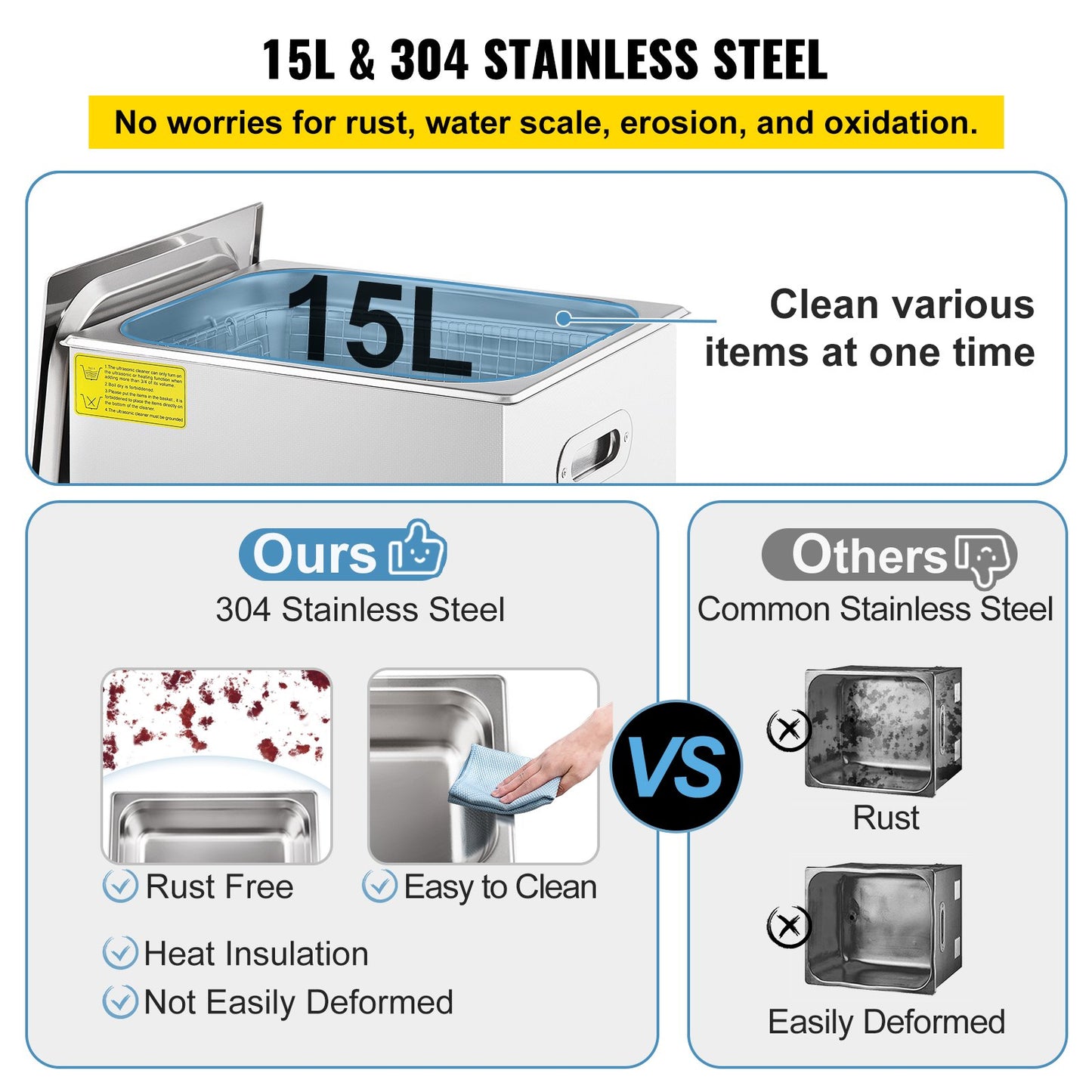 Ultrasonic Cleaner, 36KHz~40KHz Adjustable Frequency, 15L 220V, Ultrasonic Cleaning Machine with Digital Timer and Heater, Lab Sonic Cleaner for Jewelry Watch Glasses Coins, FCC/CE/RoHS Listed