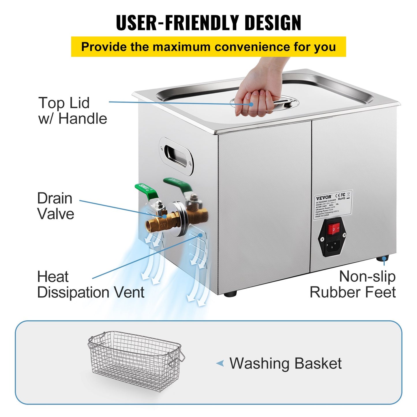 Ultrasonic Cleaner, 36KHz~40KHz Adjustable Frequency, 15L 220V, Ultrasonic Cleaning Machine with Digital Timer and Heater, Lab Sonic Cleaner for Jewelry Watch Glasses Coins, FCC/CE/RoHS Listed