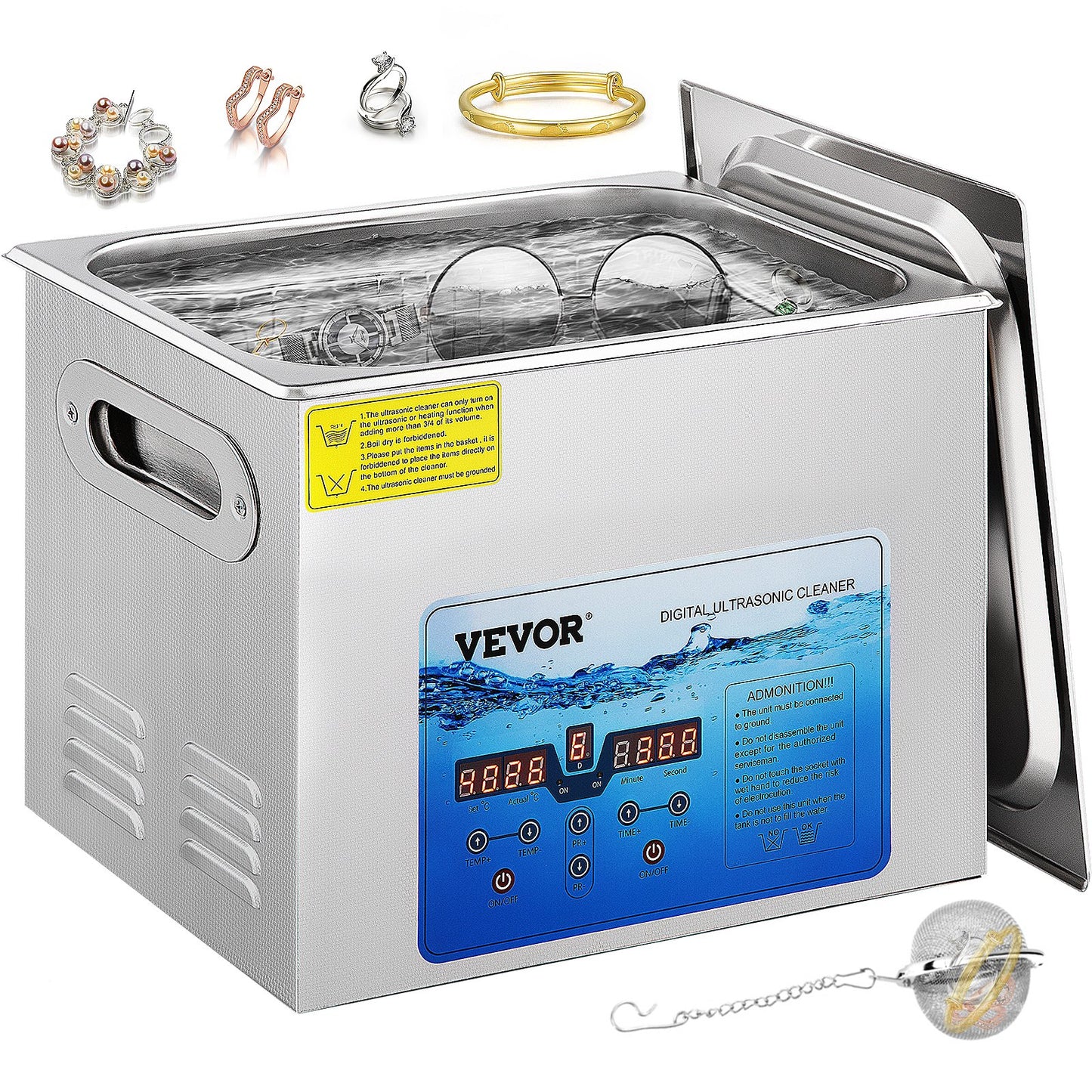 Ultrasonic Cleaner, 36KHz~40KHz Adjustable Frequency, 15L 220V, Ultrasonic Cleaning Machine with Digital Timer and Heater, Lab Sonic Cleaner for Jewelry Watch Glasses Coins, FCC/CE/RoHS Listed