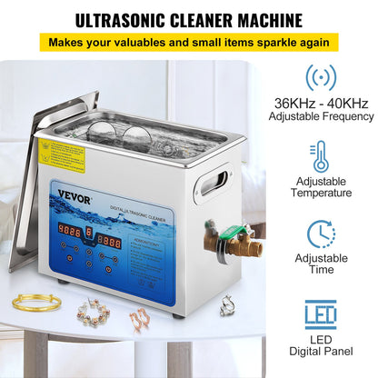 Ultrasonic Cleaner, 36KHz~40KHz Adjustable Frequency, 6L 220V, Ultrasonic Cleaning Machine with Digital Timer and Heater, Lab Sonic Cleaner for Jewelry Watch Glasses Coins, FCC/CE/RoHS Listed