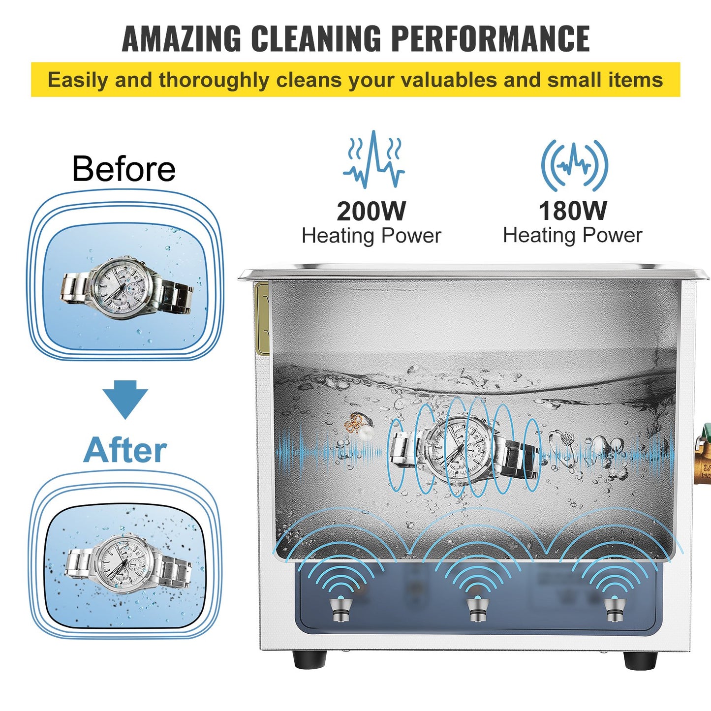 Ultrasonic Cleaner, 36KHz~40KHz Adjustable Frequency, 6L 220V, Ultrasonic Cleaning Machine with Digital Timer and Heater, Lab Sonic Cleaner for Jewelry Watch Glasses Coins, FCC/CE/RoHS Listed