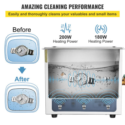 Ultrasonic Cleaner, 36KHz~40KHz Adjustable Frequency, 6L 220V, Ultrasonic Cleaning Machine with Digital Timer and Heater, Lab Sonic Cleaner for Jewelry Watch Glasses Coins, FCC/CE/RoHS Listed