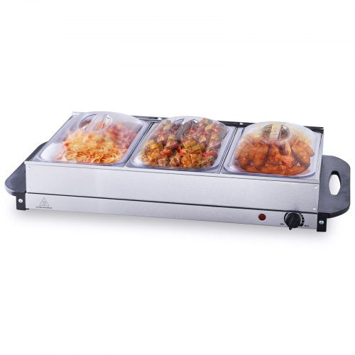 Electric Buffet Server & Food Warmer, 25.6" x 15" Portable Stainless Steel Chafing Dish Set with Temp Control & Oven-Safe Pan, Perfect for Catering, Parties, Events, Entertaining, Silver, ETL