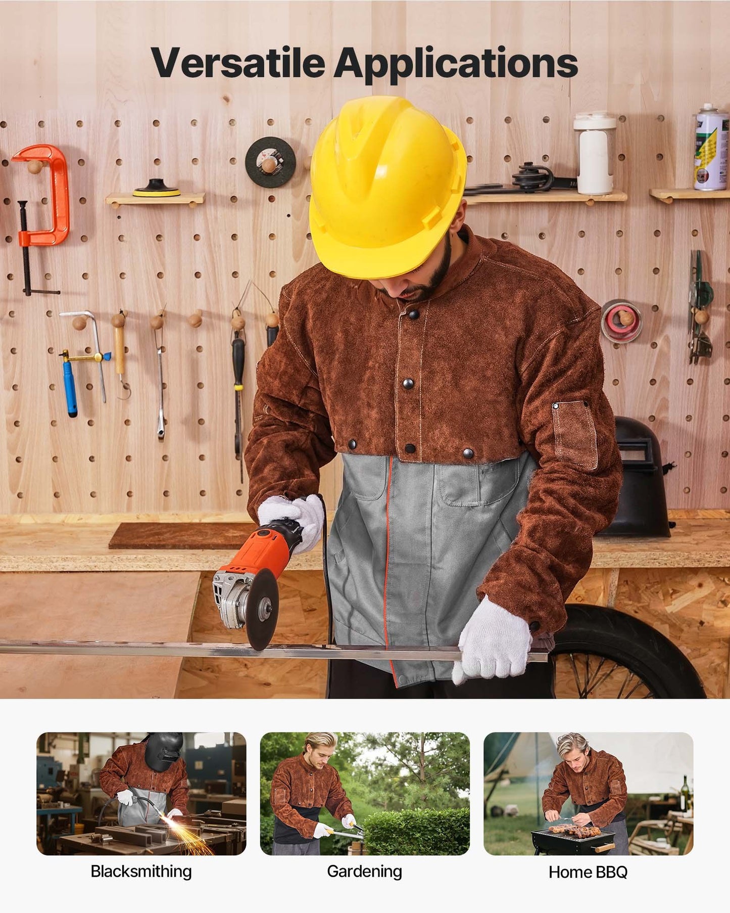 Leather Welding Cape Sleeve, Heavy Duty Flame Resistant Cowhide Safety Cape Sleeves for Men Women, Heat-Resistant for Welding, Blacksmithing, Woodworking, Gardening, M-Size